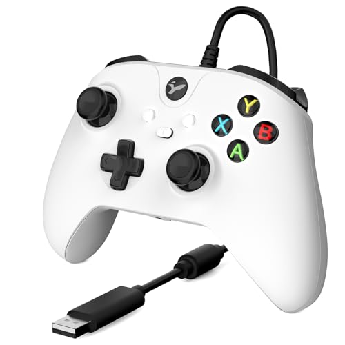 YCCTEAM Manette filaire pour Xbox One, manette de jeu USB compatible avec Xbox One/S/X/PC Windows 10/11 avec prise audio 3,5 mm (blanc)