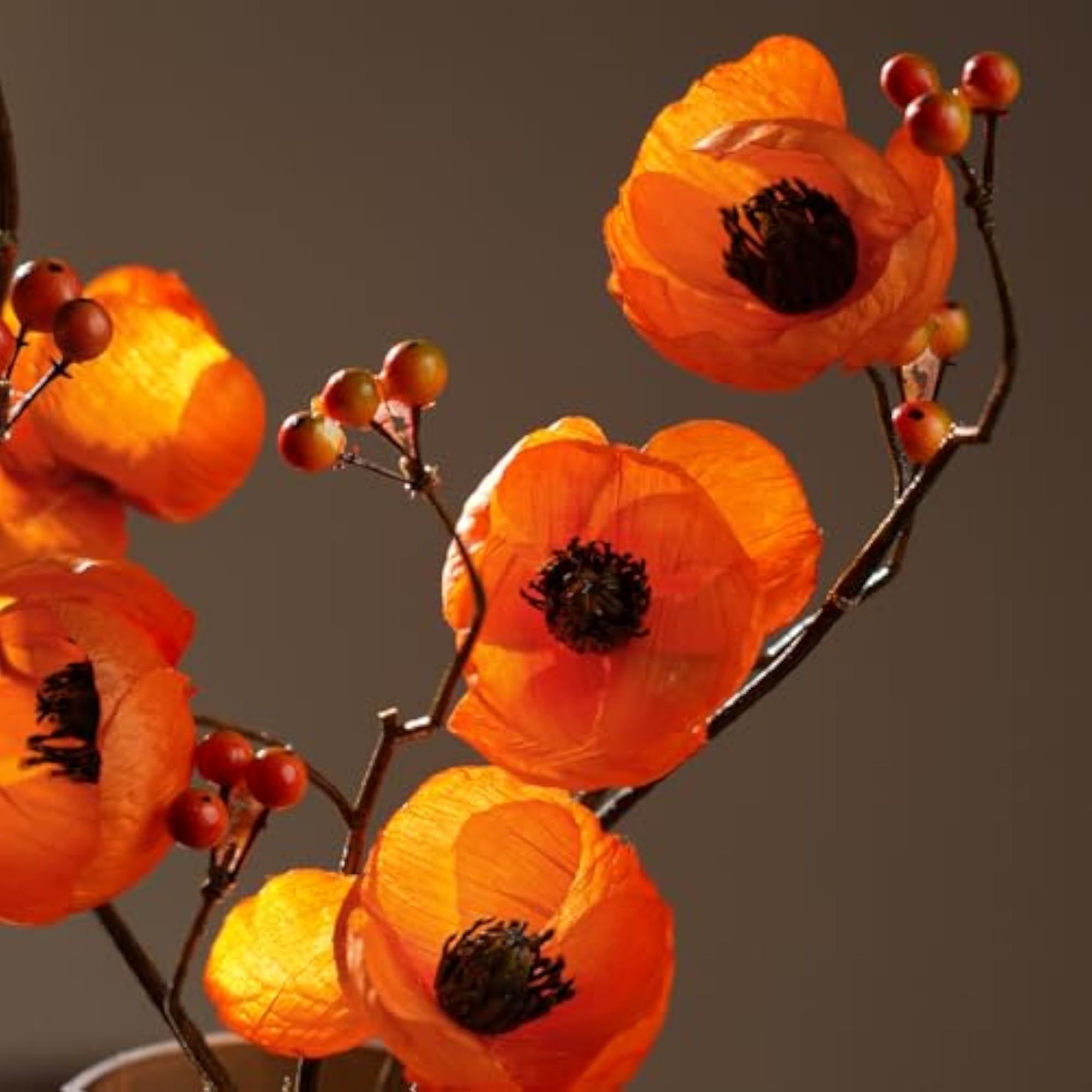 Orange Poppy Berry Artificial Flower Stem