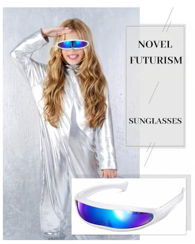 Image of 4 Pairs Futuristic Narrow Cyclops Sunglasses Robot Space Costume Color Mirrored Lens