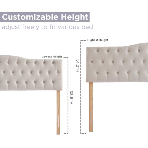 image for Iroomy Upholstered Full Headboard, Button Diamond Tufted Headboard wit