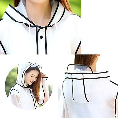 AWOCAN EVA Transparent frosted Raincoat Reusable Lightweight Rainwear Waterproof Rain Jacket with Hood/Sleeves /Black hemmed Raincoat for Adult