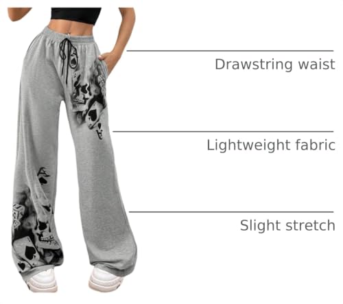 Image of SOLY HUX Women's Y2k Wide Leg Gothic Sweatpants Grunge Pants | Drawstring Waist, Streetwear