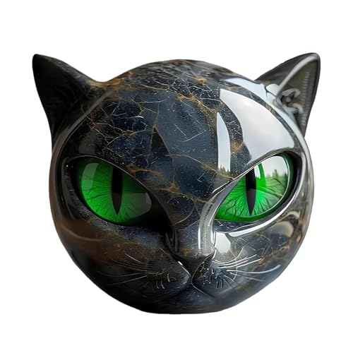 CHANCCI Escultura de piedra de gato negro, estatua de resina hecha a mano con aspecto de mármol con ojos ámbar, elegante decoración para el hogar y pieza de arte lista para regalo, regalo curativo