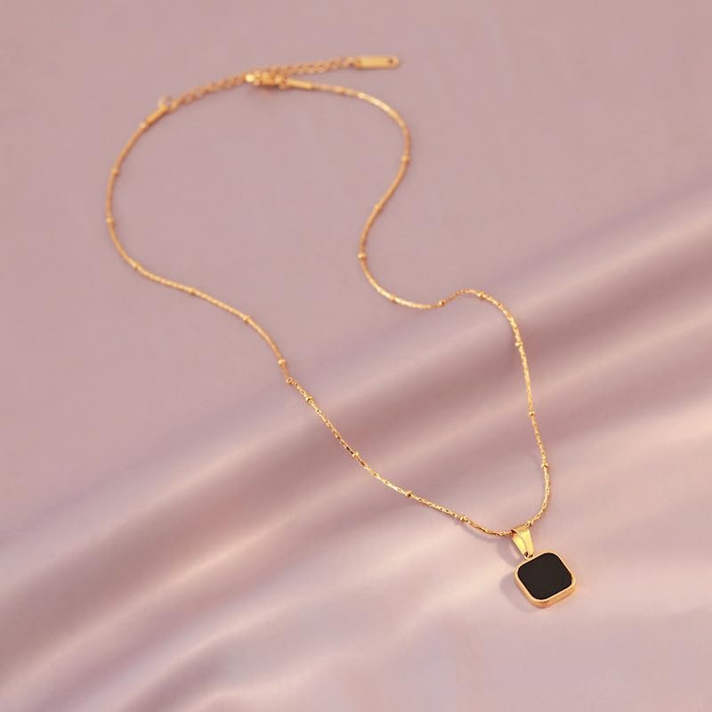 Black Square Pendant Necklace For Women 18K Gold Plated Titanium Steel Necklaces Ceramics Gold Chains Dainty Chokers - Image 7