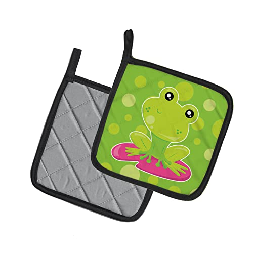Caroline's Treasures Bb7098Pthd Frog On Lily Pad Green Polkadots Pair Of Pot Holders, Kitchen Heat Resistant Pot Holders Sets Oven Hot Pads For Cooking Baking Bbq, #TOP1