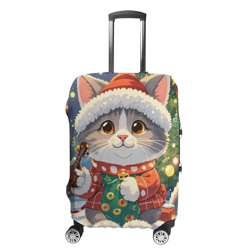Cute Cat Sing Christmas Carols Luggage Cover Elastic Luggage Covers for Suitcase Travel Luggage Covers Anti-Scratch Washable Suitcase Sleeve Fits 19-32 Inch Luggage