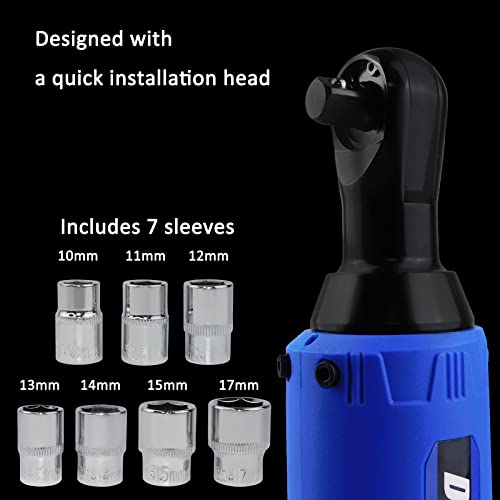 12V Electric Cordless Ratchet Wrench Tool Kit, 3/8” Square Head, With Led Work Light, X7 Replaceable Sleeve Components, For Pipeline Maintenance, Stage Construction (2 Batteries) #TOP5