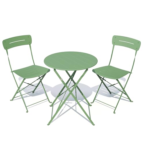 Grand patio Premium Frame Patio Bistro Set, Colorful Folding Outdoor Patio Furniture Sets, 3-Piece Patio Table and Chair Set, Sage Green