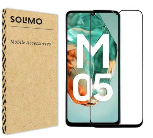 Image of Amazon Brand - Solimo Screen Guard Tempered Full Screen Protector Edge Coverage Screen Protector for Samsung m05 Bubble Free Application | 9H Surface Hardness Tempered Glass (Pack of 1). Clear