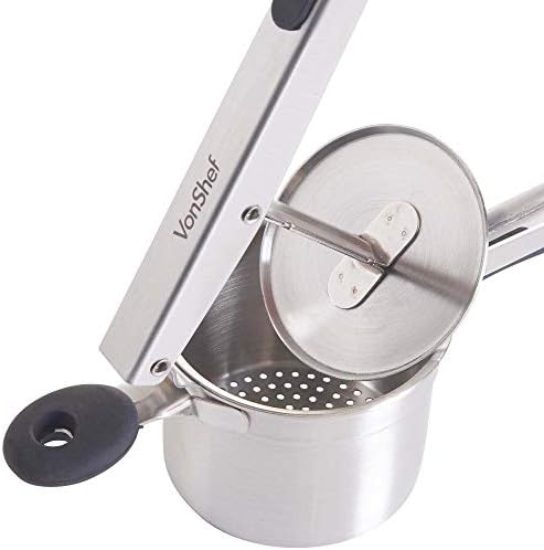 VonShef Potato Ricer Masher, Multifunctional Stainless Steel Fruit & Veg Press with Soft Grip Handle, Heavy Duty Vegetable Masher for Mashed Potatoes