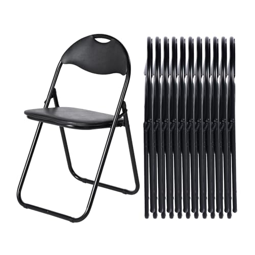 LuxNook Chaise Pliante en métal, Lot de 12 avec Rembourrage en PVC et Dossier. Chaise Pliante Confortable pour invités, Cuisine, Camping – Noir
