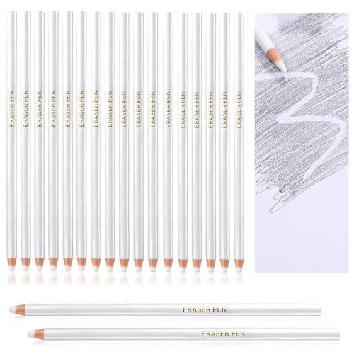Maitys 20 Pcs Eraser Pencils for Artists Pencils and 2 Pcs Sharpener Wooden Sketch Professional Highlight Painting Eraser Pen for Sketching Charcoal Drawings Revise Erasing Details for Beginners