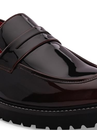 Image of San Frissco Men's Glossy Shine Loafers - Slip‑On Formal Shoes with Buckle, Anti‑Slippery Wrinkle‑Free Leatheratte Upper, Durable Lightweight Design, Comfortable Cushioned Footbed