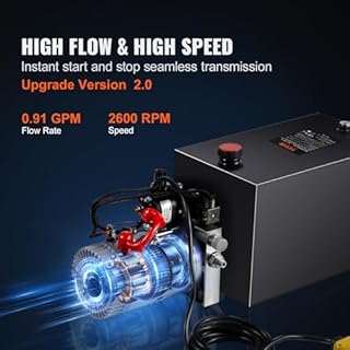 VEVOR Pompe Hydraulique DC 12 V 14 L Groupe Hydraulique Double Effet Débit d'Huile 3,44 L/min Max. Pression de Décharge 22 MPa pour Camion à Benne Basculante Nacelle Élévatrice Remorque Levage Bennage