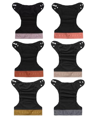 babygoal Reusable Charcoal Cloth Diapers with Double Gussets, 6 Pack Washable Baby Pocket Diapers with 6pcs Charcoal Inserts and Wet Dry Bag(Neutral Color)