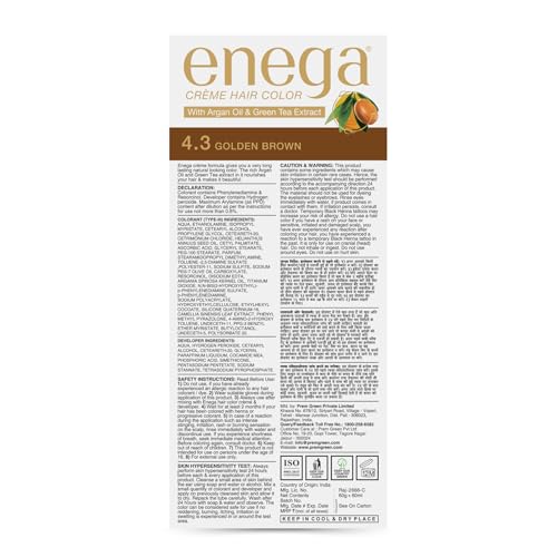 Image of Enega No Ammonia Grey Coverage Long Lasting Creme Hair Color with Argan Oil & Green Tea Extract - Pack of 1(150 ML) (Golden Brown)