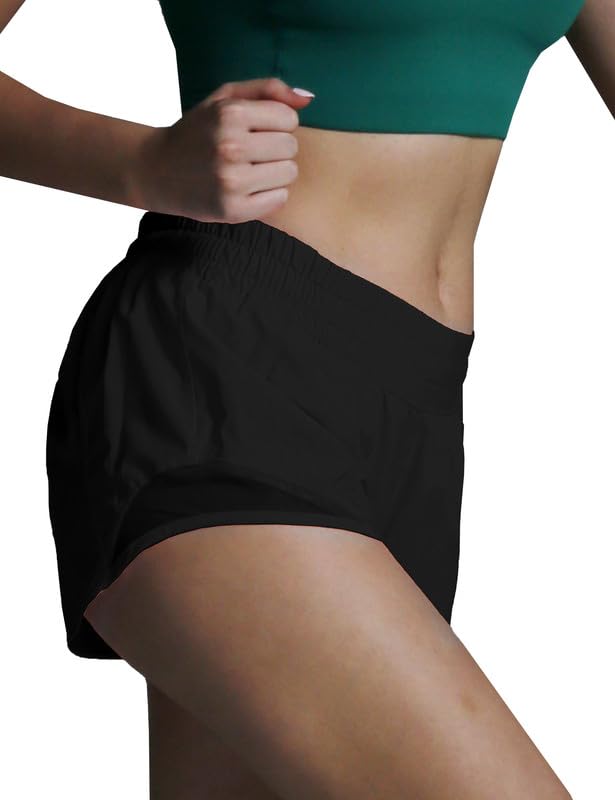Athletic Running Shorts for Women with Zipper Pocket Soft Gym Workout Shorts with Mesh Liner Qucky Dry3