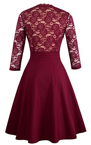 Image of HOMEYEE Women's Chic V-Neck Lace Patchwork Flare Party Dress A062