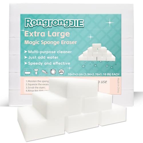 RongrongJIE Extra Large Magic Sponge Eraser, 12 Pack, Thick, Long Lasting, Melamine Sponges for Cleaning, Multi Surface Power Scrubber Cleaning Pads for Kitchen, Bathroom, Furniture, Tub, Sink, Dish