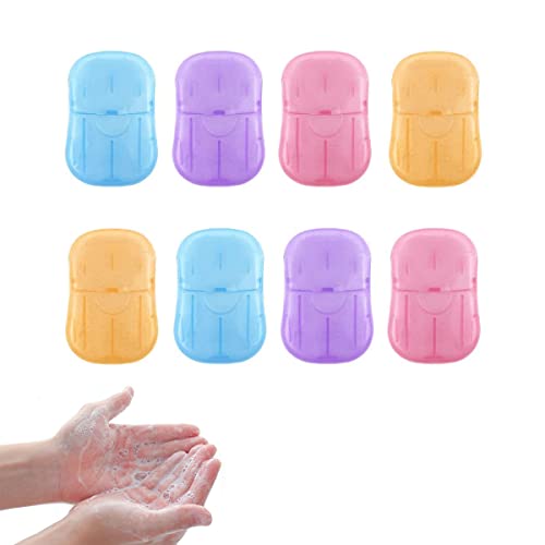 8Pcs Portable Disposable Paper Soap Sheets Foaming Paper Soap Mini Scented Slice Sheets with Storage Box Sheets Portable Hand Washing Paper Soap for Travel Camping Hiking Random Color