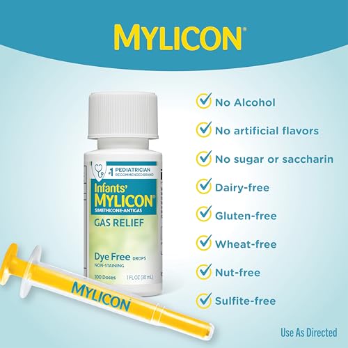 Image of MYLICON Infants Gas Relief Drops for Infants and Babies, Dye Free Formula, 1 Fluid Ounce (Pack of 3)