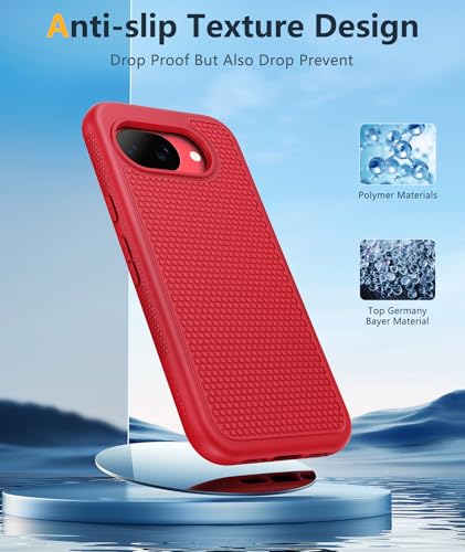 Image of FNTCASE for Google Pixel 10A Case - Military Grade Drop Protection, 14ft Drop Tested, Screen Protector Included, Anti-Slip Anti-Fingerprint Matte Textured, Soft TPU Shockproof Cover (Red)