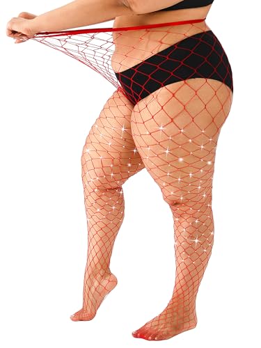Image of Plus Size Fishnet tights Glitter stockings Sparkly Pantyhose Leggings for women-Big Mesh
