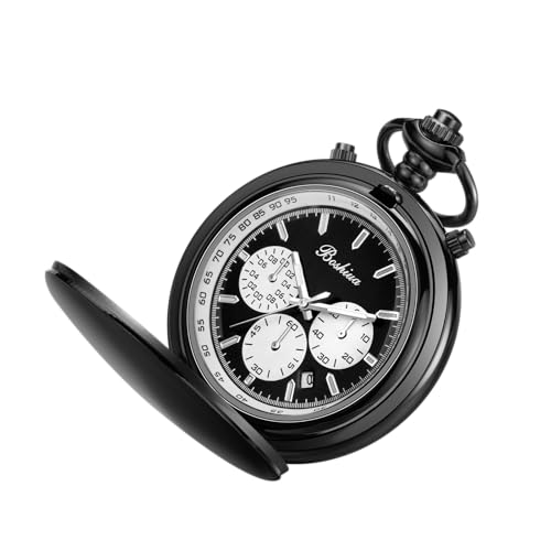Image of BOSHIYA Multifunctional Stopwatch Calendar Silver Gold Black Pocket Watch with Bracelet