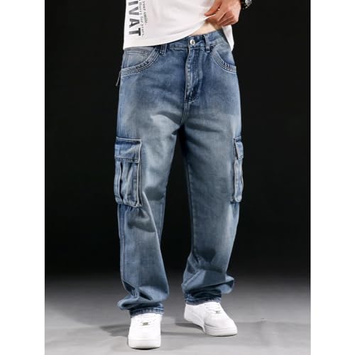 Mens Loose Fit Hip Hop Jeans Casual Cargo Denim Pants with Multi Pockets3