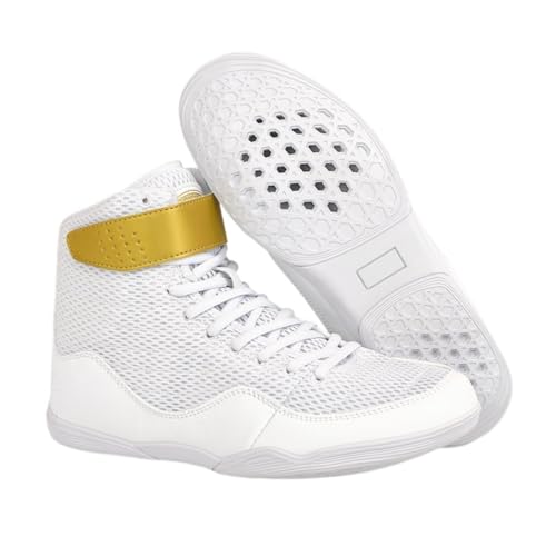 Zapatillas De Boxeo para Hombres, Transpirables Y Ligeras, para Competición En El Ring, Antideslizantes, Zapatillas De Entrenamiento De Lucha,Oro,41 EU