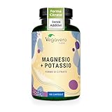 Magnesio e Potassio Vegavero® | l’unico SENZA ADDITIVI | Forma Citrato ad Alta Biodisponibilità | contro Stanchezza e Affaticamento | Sali Minerali per Muscoli e Crampi | 180 capsule | Vegan