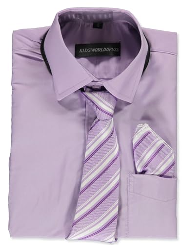 Kids World Boys' Dress Shirt & Tie (Patterns May Vary) - Lavender, 16