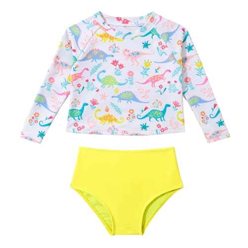 Traje de baño de dos piezas para niña de manga larga, 2 piezas, camiseta de baño Rashguard y pantalón corto para pañales de baño, traje de baño para niños, manga larga, traje de baño recién nacido,