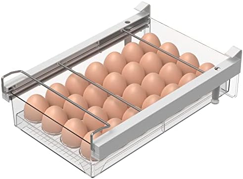 vacane Large Refrigerator Drawer with Removable 28 Grid Egg Tray, Clear Egg Drawer for Fridge Organizer Bins, Fridge Storage Container Under Shelf Holder for Fruit,Vegetable,Meat,Cheese