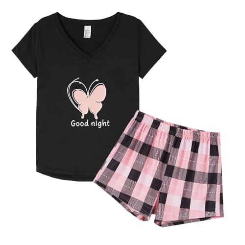 Image of YIJIU Women Short Sleeve Tee and Shorts Pajama Set Cute Alpaca Print Sleepwear