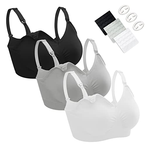 Image of Nursing Bras for Breastfeeding 3 Pack Seamless Maternity Bras Pregnancy Sleep Bralette with Extra Bra Extenders and Clips