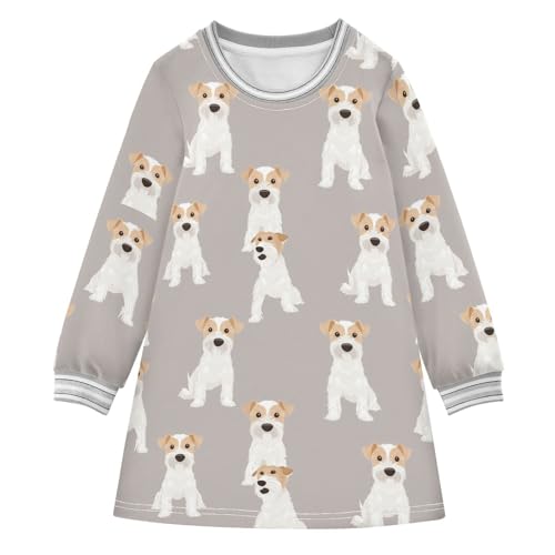 White Dog Girls Dresses Long Sleeve Sweatshirt Dress for Girls Winter Toddler Casual A Line Dresses Size 2-8T