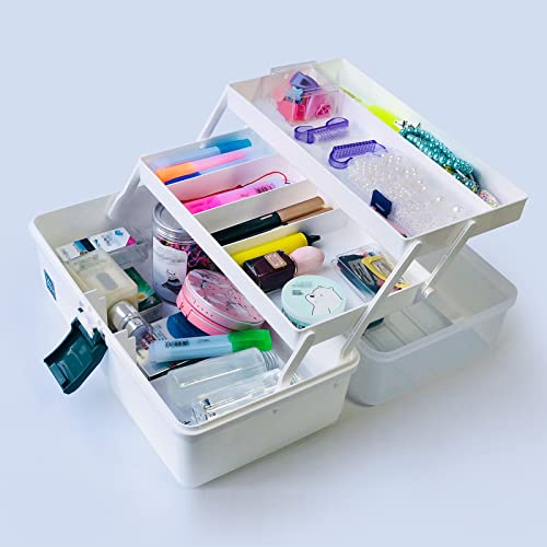 Anbestor 3 Layers Plastic Portable Storage Box, Multipurpose Organizer And Storage Case For Art Craft And Cosmetic, Portable Handled Storage Box For Home, School, Office (White) #TOP3