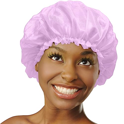 DONNA Argan & Black Castor Treatment Caps Satin Sleep Cap Bonnet Hair Accessories Shower Caps for Women Reusable XL PINK