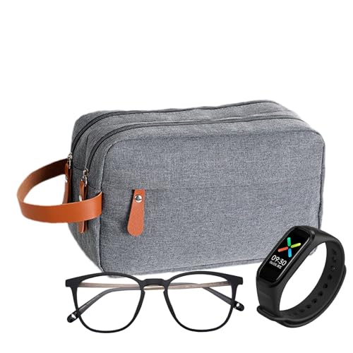Neceser de viaje para hombres, cosméticos de gran capacidad con divisor, bolsa de baño portátil para hombres y mujeres, tela Oxford catiónica 300D, asa incluida, Gray, Refer to description, Unisex
