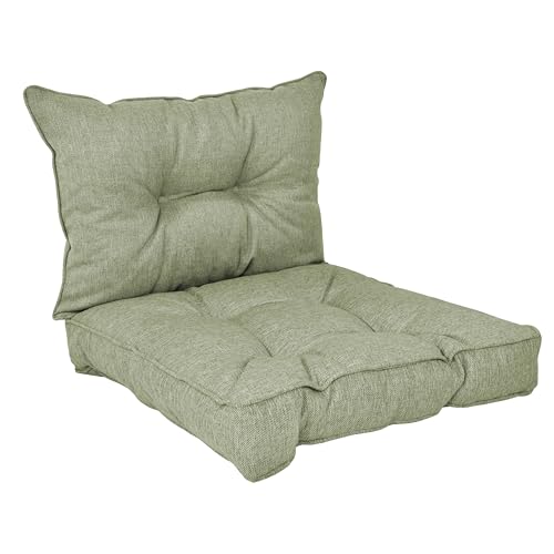 POKAR Coussins de Jardin Extérieur Coussin Chaise Galette de Chaise, 1 Lot de 2 (1x Coussin d'assise 60x60x10 cm + 1x Coussin Dossier 60x40x10 cm), Vert