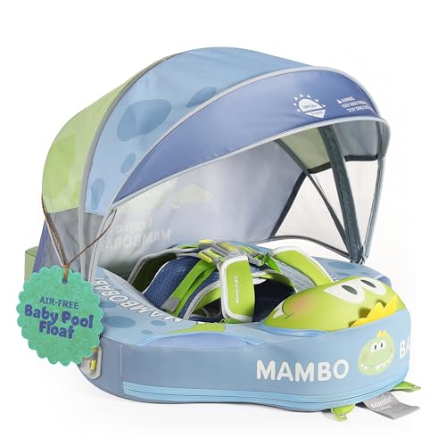 Image of MAMBOBABYFLOAT Sunny Navigator Baby Pool Float with Canopy — Safe, Comfortable, Adjustable Axolotl Pool Float w/Sun Protection, Air-Free Foam Technology, 5-Way Buckle System
