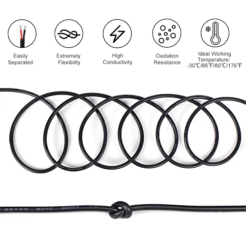 22 Gauge Electrical Wire 2 Conductor, 100Ft 2 Wire Insulated Stranded Low Voltage Led Cable, 22 Awg Tinned Copper Hookup Wire, Flexible Extension Power Cable For Lamp, Landscape Lighting, Led Strip #TOP6