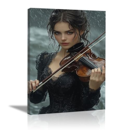 Portrait femme moderne violoniste pluie une decoration maison pleine d'emotion