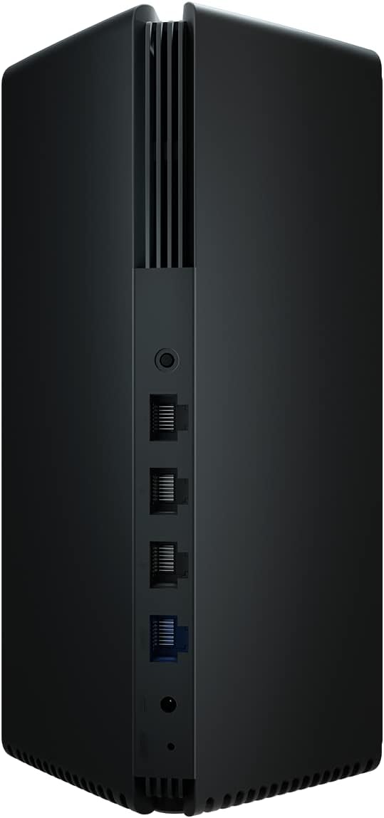 Rear view of Xiaomi Mesh System AX3000 unit showing Ethernet ports, power input, and reset button.