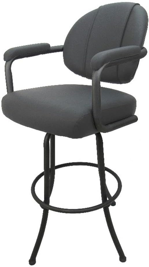 Pemberly Row Swivel Extra Tall Bar Stool, 34 in, Powder Coated Metal Frame, Grey Vinyl Upholstery, 360-Degree Swivel, Sturdy Spectator Height Seating for Home Bar or Kitchen Counter