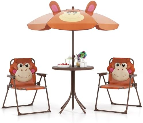 Kids Picnic Table, Kids Outdoor Table with 2 Folding Chairs