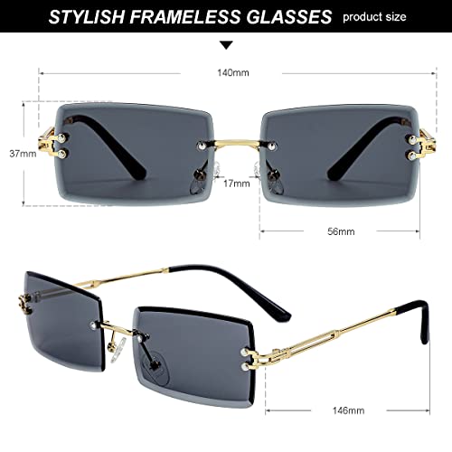 Gleyemor Rimless Rectangle Sunglasses For Women Mens Fashion Vintage Frameless Square Glasses With Gradient Lens (Grey) #TOP5