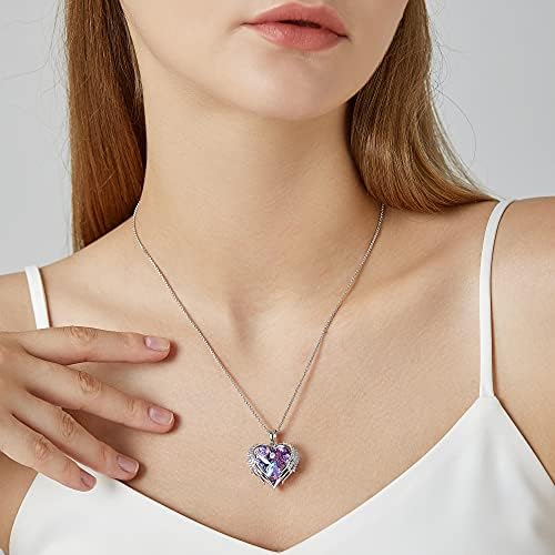 Praelinos Angel Wing Heart Necklaces for Women White Gold Plated Silver Tone Pendant Necklaces 5A Cubic Zirconia Necklace Austria Crystal Mother's Day Birthday Jewellery Gifts for Mom Girlfriend Wife Her