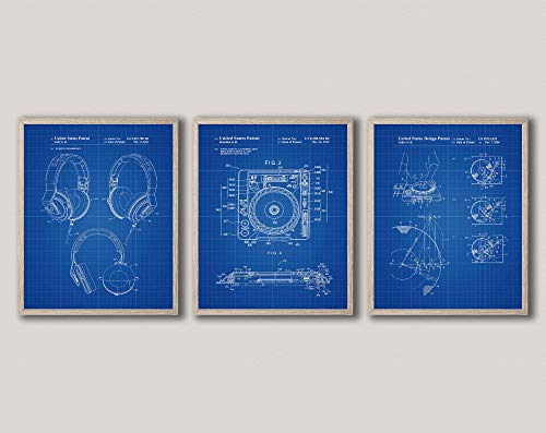 Wallbuddy DJ Equipment Invention Posters Set of 3 Music Posters WB557-WB561 (21cm x 30cm, Blueprint)